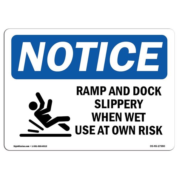 Signmission OSHA, Ramp And Dock Slippery When With Symbol, 5in X 3.5in Decal, 10PK, OS-NS-D-35-L-17980-10PK OS-NS-D-35-L-17980-10PK